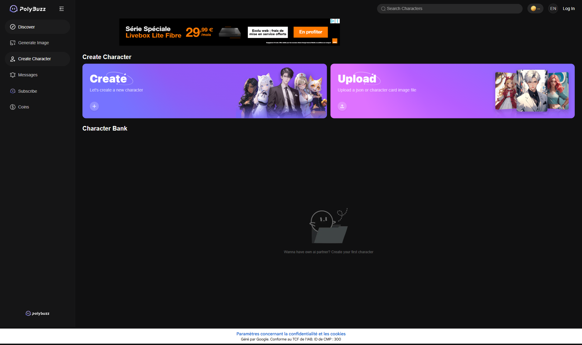 Create Character Page Screenshot